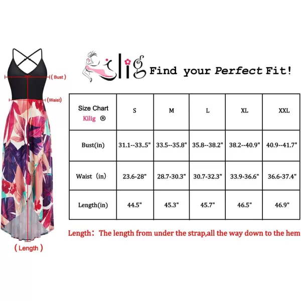 KILIG Women's V Neck Sleeveless Casual Summer Sundresses Asymmetrical Patchwork Floral Maxi Dresses