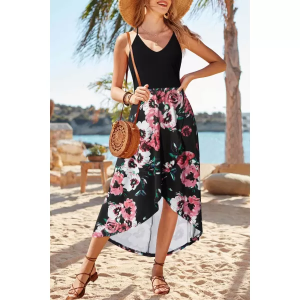 KILIG Women's V Neck Sleeveless Casual Summer Sundresses Asymmetrical Patchwork Floral Maxi Dresses