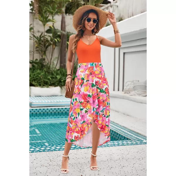 KILIG Women's V Neck Sleeveless Casual Summer Sundresses Asymmetrical Patchwork Floral Maxi Dresses