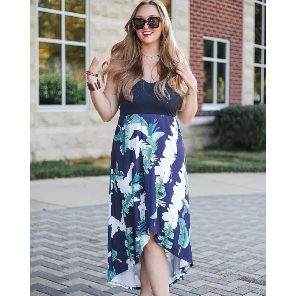 KILIG Women's V Neck Sleeveless Casual Summer Sundresses Asymmetrical Patchwork Floral Maxi Dresses