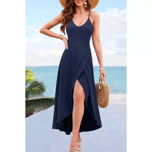 KILIG Women's V Neck Sleeveless Casual Summer Sundresses Asymmetrical Patchwork Floral Maxi Dresses