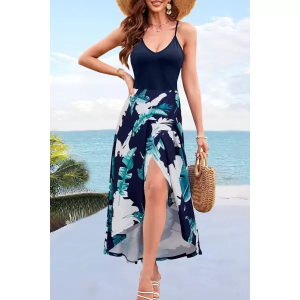 KILIG Women's V Neck Sleeveless Casual Summer Sundresses Asymmetrical Patchwork Floral Maxi Dresses
