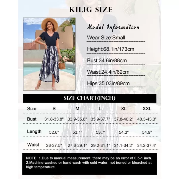 KILIG Women's V Neck Sleeveless Casual Summer Sundresses Asymmetrical Patchwork Floral Maxi Dresses
