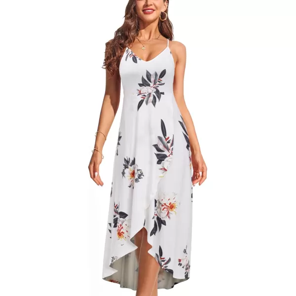 KILIG Women's V Neck Sleeveless Casual Summer Sundresses Asymmetrical Patchwork Floral Maxi Dresses