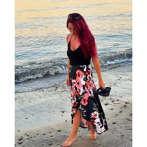 KILIG Women's V Neck Sleeveless Casual Summer Sundresses Asymmetrical Patchwork Floral Maxi Dresses
