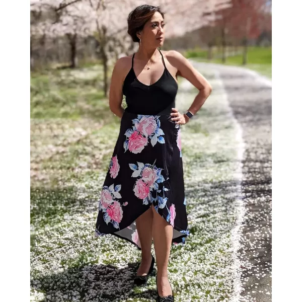 KILIG Women's V Neck Sleeveless Casual Summer Sundresses Asymmetrical Patchwork Floral Maxi Dresses
