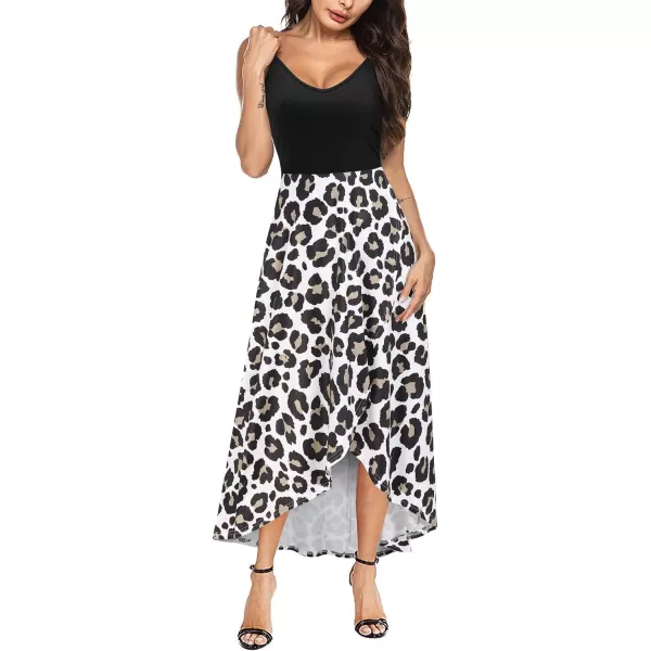 KILIG Women's V Neck Sleeveless Casual Summer Sundresses Asymmetrical Patchwork Floral Maxi Dresses