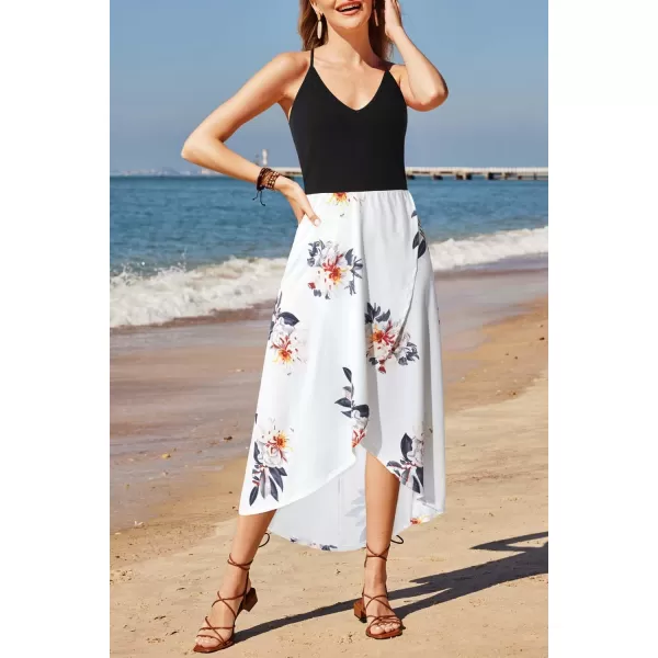 KILIG Women's V Neck Sleeveless Casual Summer Sundresses Asymmetrical Patchwork Floral Maxi Dresses