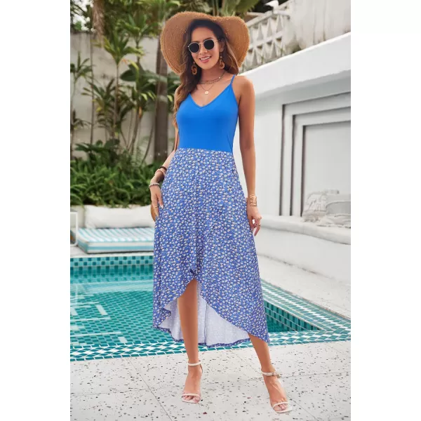 KILIG Women's V Neck Sleeveless Casual Summer Sundresses Asymmetrical Patchwork Floral Maxi Dresses