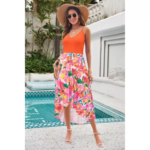 KILIG Women's V Neck Sleeveless Casual Summer Sundresses Asymmetrical Patchwork Floral Maxi Dresses