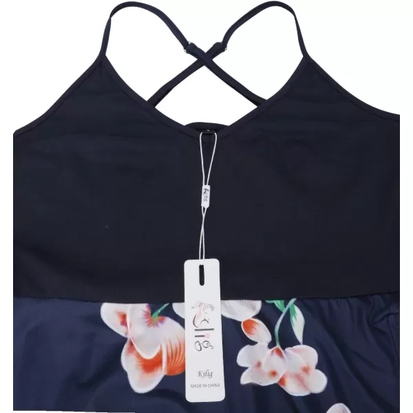 KILIG Women's V Neck Sleeveless Casual Summer Sundresses Asymmetrical Patchwork Floral Maxi Dresses