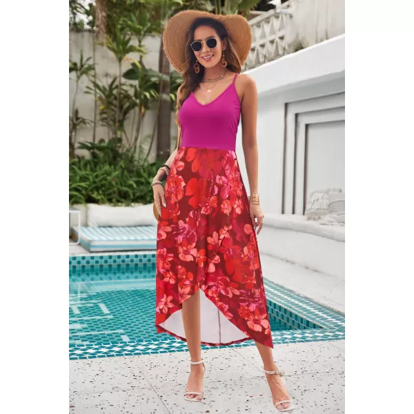 KILIG Women's V Neck Sleeveless Casual Summer Sundresses Asymmetrical Patchwork Floral Maxi Dresses