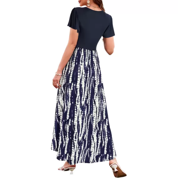 KILIG Women's V Neck Sleeveless Casual Summer Sundresses Asymmetrical Patchwork Floral Maxi Dresses