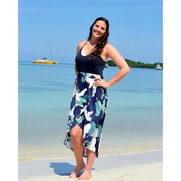 KILIG Women's V Neck Sleeveless Casual Summer Sundresses Asymmetrical Patchwork Floral Maxi Dresses