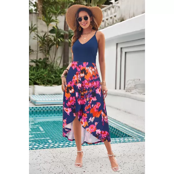 KILIG Women's V Neck Sleeveless Casual Summer Sundresses Asymmetrical Patchwork Floral Maxi Dresses
