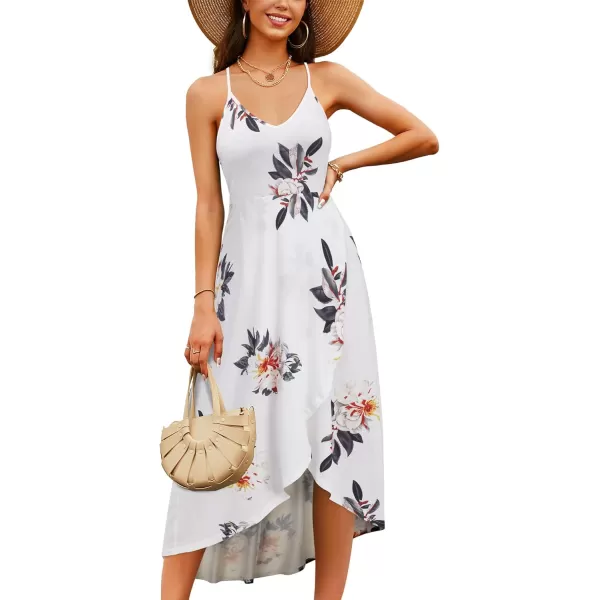 KILIG Women's V Neck Sleeveless Casual Summer Sundresses Asymmetrical Patchwork Floral Maxi Dresses