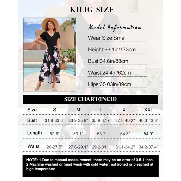 KILIG Women's V Neck Sleeveless Casual Summer Sundresses Asymmetrical Patchwork Floral Maxi Dresses
