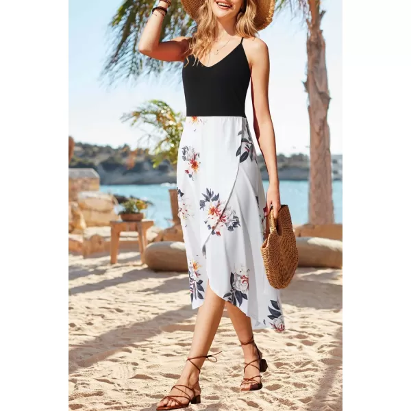 KILIG Women's V Neck Sleeveless Casual Summer Sundresses Asymmetrical Patchwork Floral Maxi Dresses