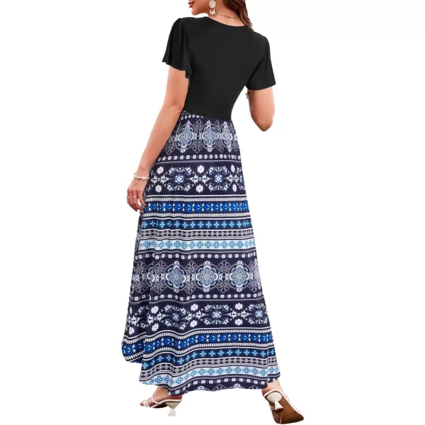 KILIG Women's V Neck Sleeveless Casual Summer Sundresses Asymmetrical Patchwork Floral Maxi Dresses