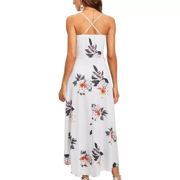 KILIG Women's V Neck Sleeveless Casual Summer Sundresses Asymmetrical Patchwork Floral Maxi Dresses