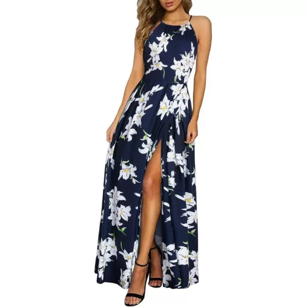 KILIG Women 2024 Summer Maxi Dress Casual Floral Halter Neck Beach Hawaiian Outfits Wedding Guest Dress