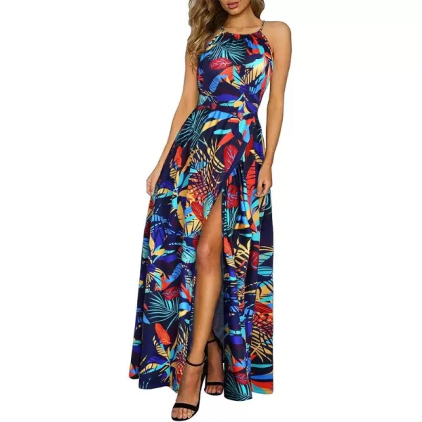 KILIG Women 2024 Summer Maxi Dress Casual Floral Halter Neck Beach Hawaiian Outfits Wedding Guest Dress