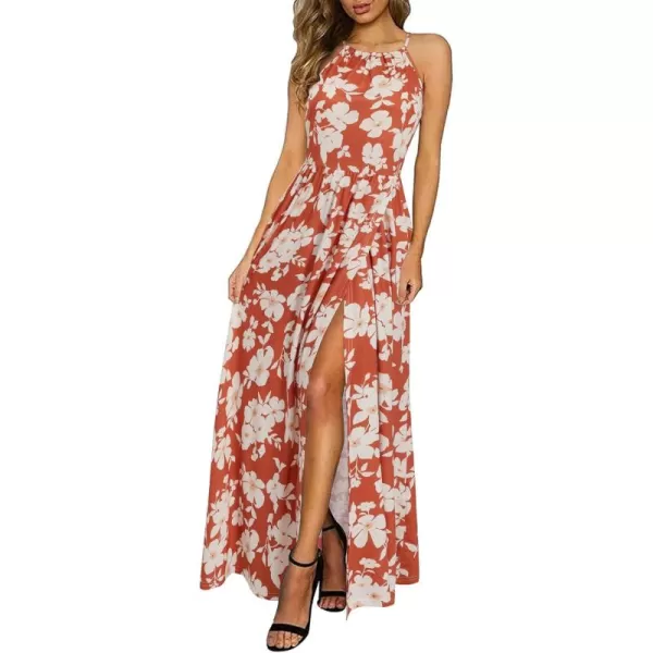 KILIG Women 2024 Summer Maxi Dress Casual Floral Halter Neck Beach Hawaiian Outfits Wedding Guest Dress