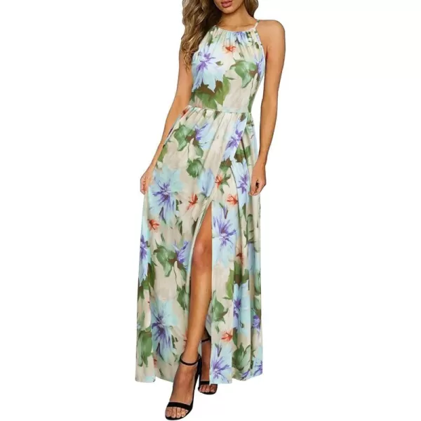 KILIG Women 2024 Summer Maxi Dress Casual Floral Halter Neck Beach Hawaiian Outfits Wedding Guest Dress