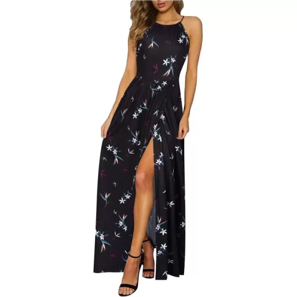 KILIG Women 2024 Summer Maxi Dress Casual Floral Halter Neck Beach Hawaiian Outfits Wedding Guest Dress