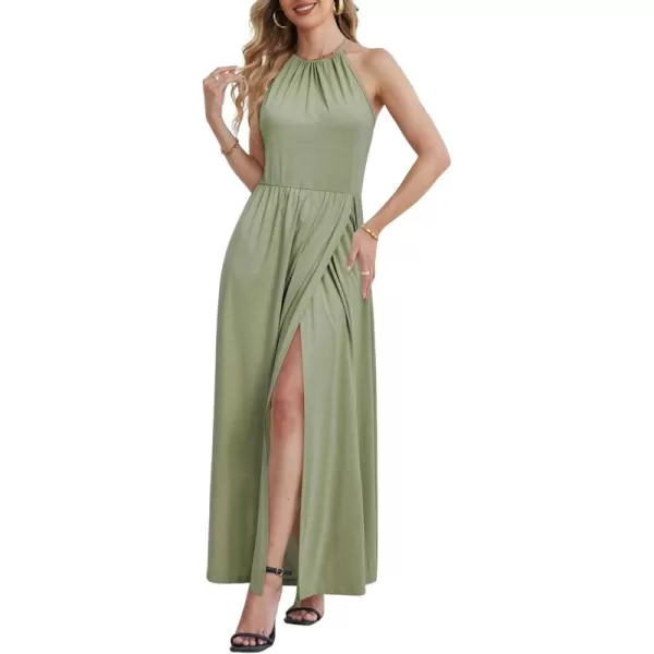 KILIG Women 2024 Summer Maxi Dress Casual Floral Halter Neck Beach Hawaiian Outfits Wedding Guest Dress