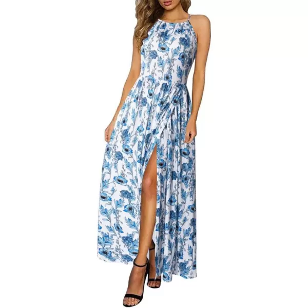 KILIG Women 2024 Summer Maxi Dress Casual Floral Halter Neck Beach Hawaiian Outfits Wedding Guest Dress