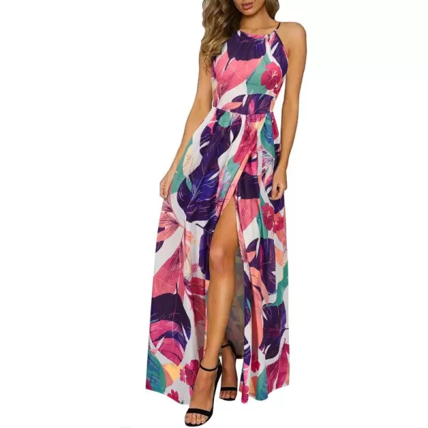KILIG Women 2024 Summer Maxi Dress Casual Floral Halter Neck Beach Hawaiian Outfits Wedding Guest Dress