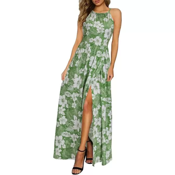 KILIG Women 2024 Summer Maxi Dress Casual Floral Halter Neck Beach Hawaiian Outfits Wedding Guest Dress