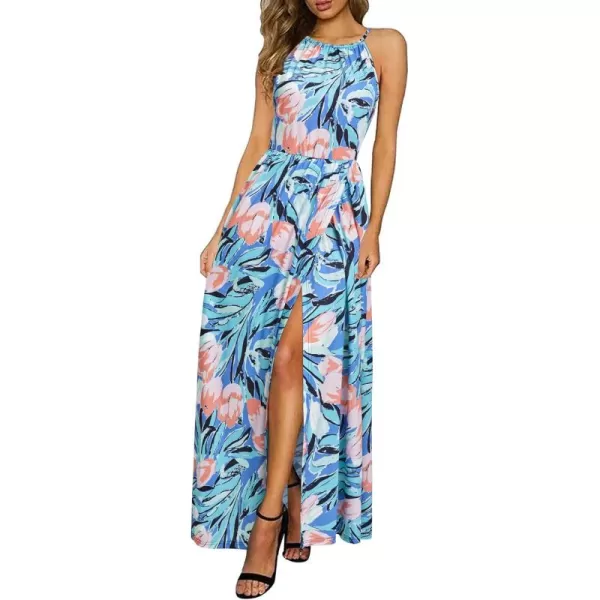 KILIG Women 2024 Summer Maxi Dress Casual Floral Halter Neck Beach Hawaiian Outfits Wedding Guest Dress