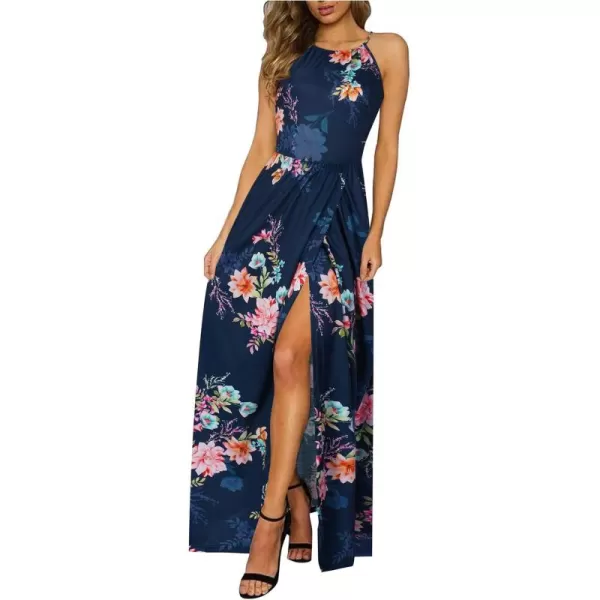 KILIG Women 2024 Summer Maxi Dress Casual Floral Halter Neck Beach Hawaiian Outfits Wedding Guest Dress