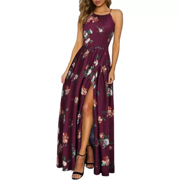 KILIG Women 2024 Summer Maxi Dress Casual Floral Halter Neck Beach Hawaiian Outfits Wedding Guest Dress