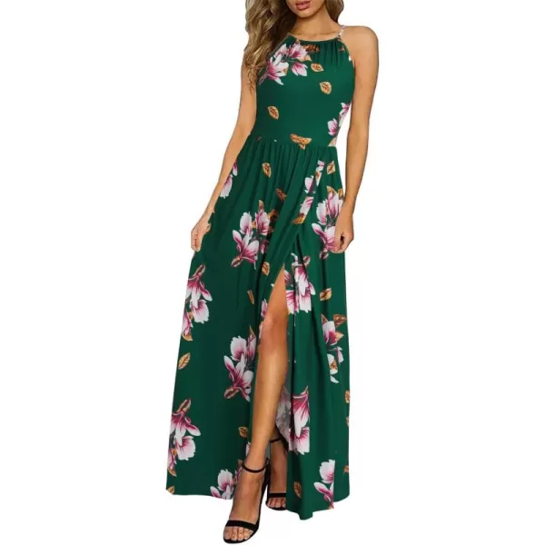 KILIG Women 2024 Summer Maxi Dress Casual Floral Halter Neck Beach Hawaiian Outfits Wedding Guest Dress