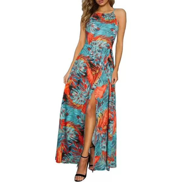 KILIG Women 2024 Summer Maxi Dress Casual Floral Halter Neck Beach Hawaiian Outfits Wedding Guest Dress