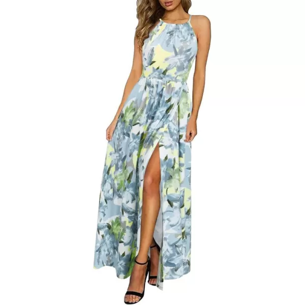 KILIG Women 2024 Summer Maxi Dress Casual Floral Halter Neck Beach Hawaiian Outfits Wedding Guest Dress