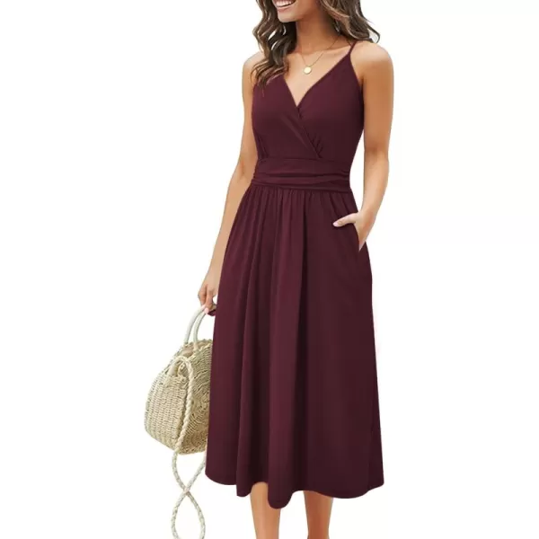 KILIG Women Summer Casual Spaghetti Strap Dresses V Neck Wrap Midi Swing Sundress with Pockets