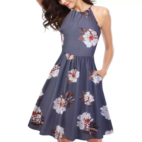 KILIG Women Summer Dresses 2023 Halter Neck Beach Casual Dress Sundress with Pockets