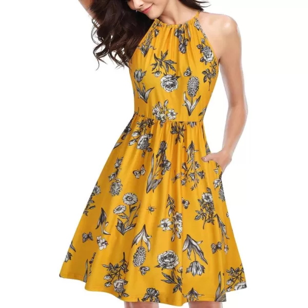 KILIG Women Summer Dresses 2023 Halter Neck Beach Casual Dress Sundress with Pockets