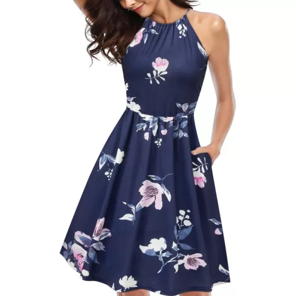KILIG Women Summer Dresses 2023 Halter Neck Beach Casual Dress Sundress with Pockets
