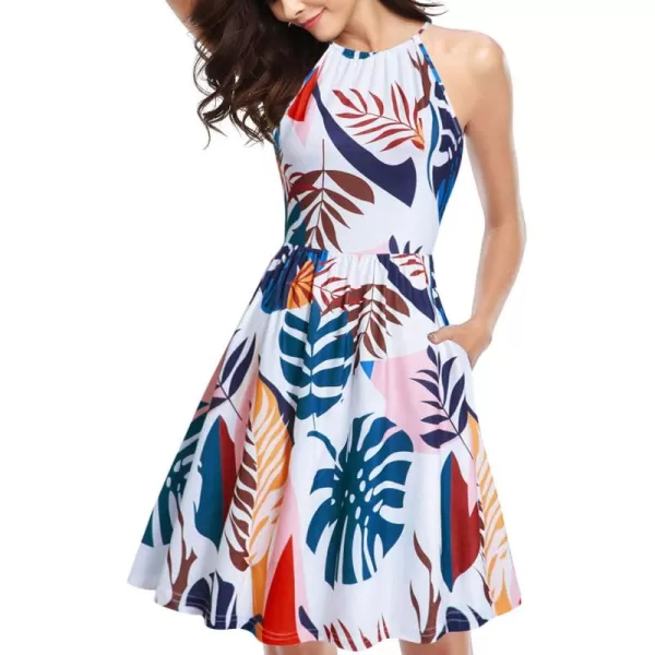 KILIG Women Summer Dresses 2023 Halter Neck Beach Casual Dress Sundress with Pockets