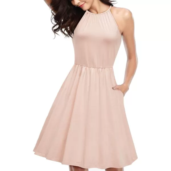 KILIG Women Summer Dresses 2023 Halter Neck Beach Casual Dress Sundress with Pockets