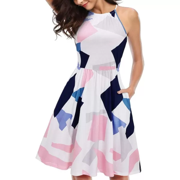 KILIG Women Summer Dresses 2023 Halter Neck Beach Casual Dress Sundress with Pockets