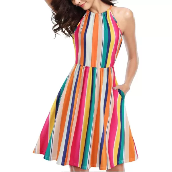 KILIG Women Summer Dresses 2023 Halter Neck Beach Casual Dress Sundress with Pockets