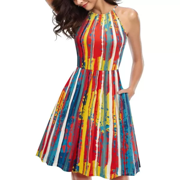 KILIG Women Summer Dresses 2023 Halter Neck Beach Casual Dress Sundress with Pockets