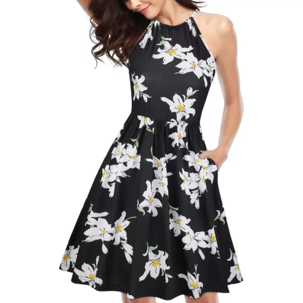 KILIG Women Summer Dresses 2023 Halter Neck Beach Casual Dress Sundress with Pockets
