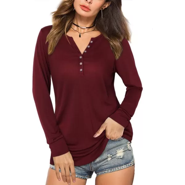 KILIG Womens 2024 Long Sleeve V-Neck Button Loose Casual Henley Tunic Tops T Shirt Fashion